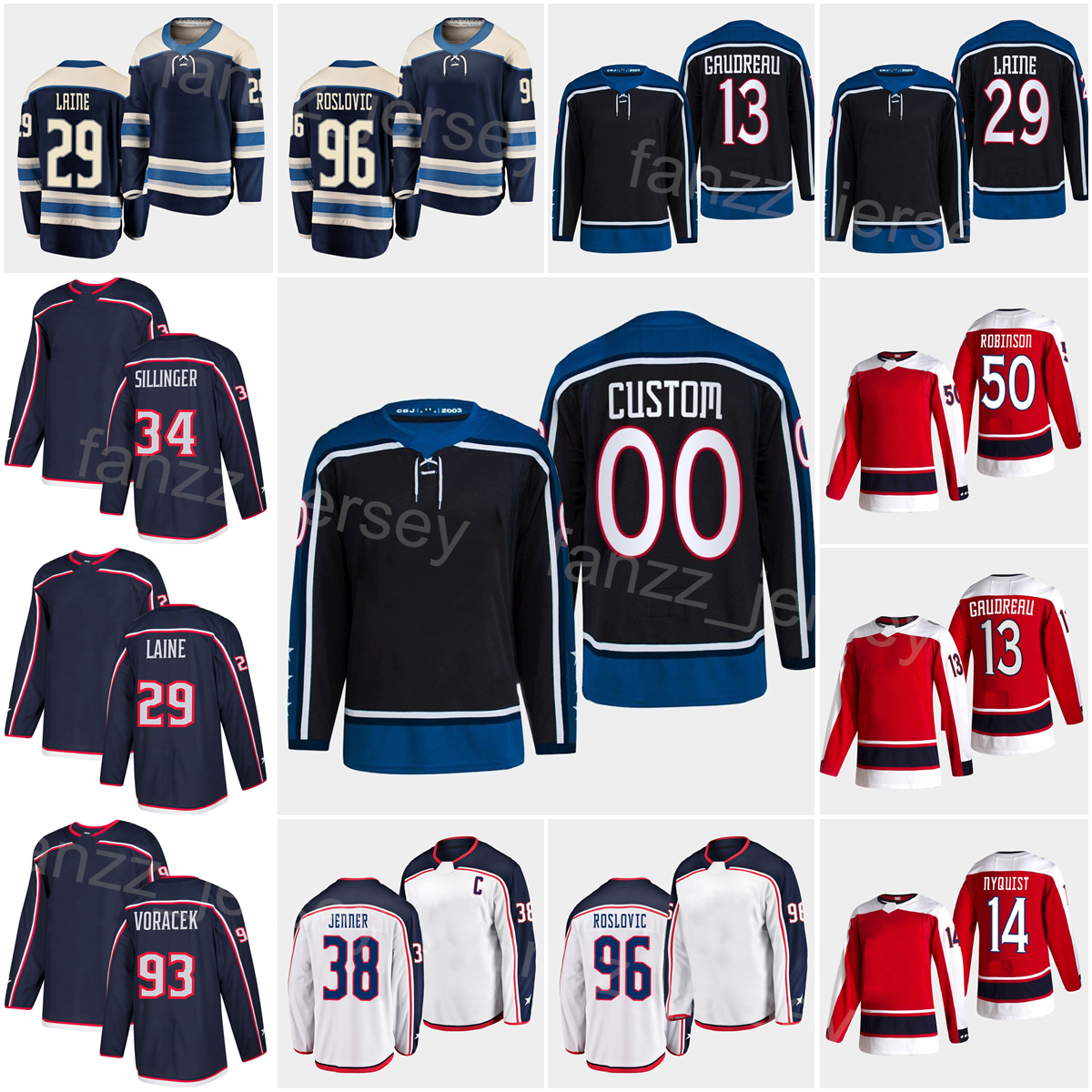 

2023 Reverse Retro Hockey 93 Jakub Voracek Jerseys 13 Johnny Gaudreau 29 Patrik Laine 38 Boone Jenner 34 Cole Sillinger 96 Jack Roslovic Gustav Nyquist Men Kids Women, Navy blue