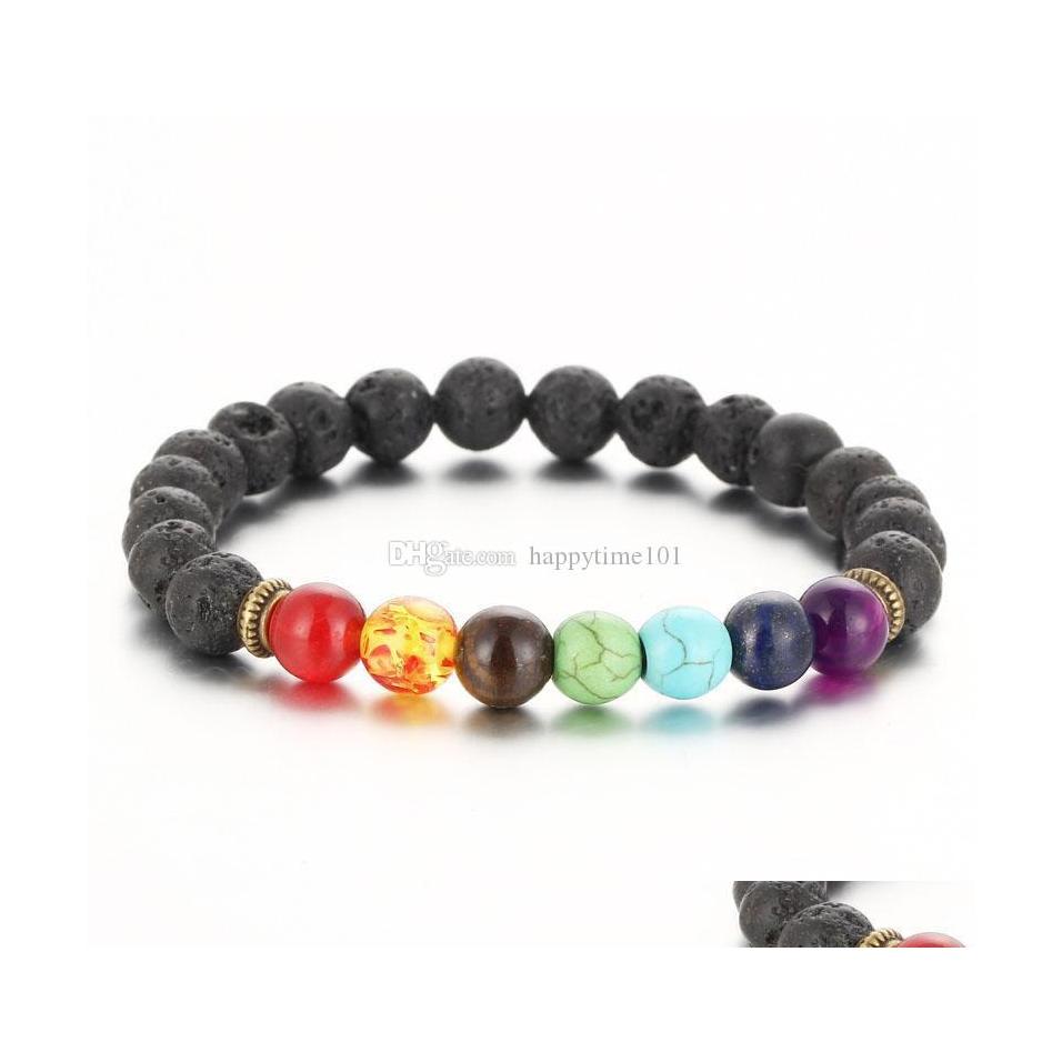 

Beaded Men Women 8Mm Colorf Lava Rock Beads Chakra Bracelets Black Healing Energy Stone Gemstone Bracelet Drop Delivery Jewelry Dhryj