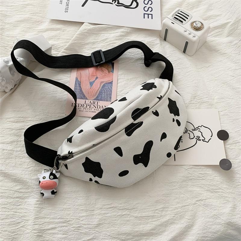 

Waist Bags 2022 Women's Fanny Pack Bag Luxury Handbags Women Cow Print Designer Crossbody Casual Canvas Chest Bolsa Feminina, White