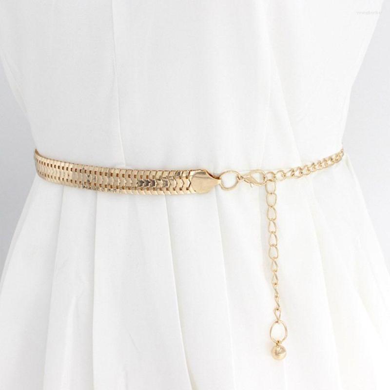 

Belts Fashion Party Luxury Design Simple Trouser Dress Waist Strap Metal Waistband Gold Chain Belt, Black