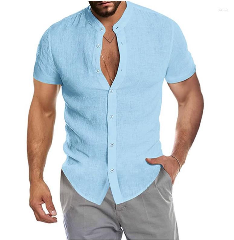 

Men' Casual Shirts 2022 Summer Cardigan Stand Collar Short Sleeve Men' Shirt Clothing, Black