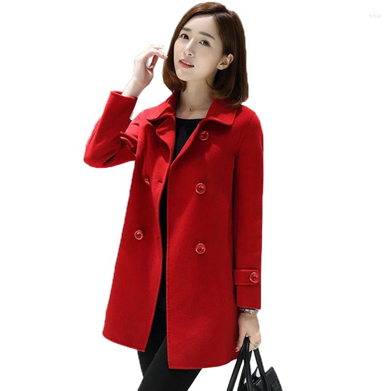 

Women' Wool Woolen Coat 2022 Women Long Autumn Winter Lapel Slim Trench Was Thin Fashion Leisure Windbreaker Female B87, Pink