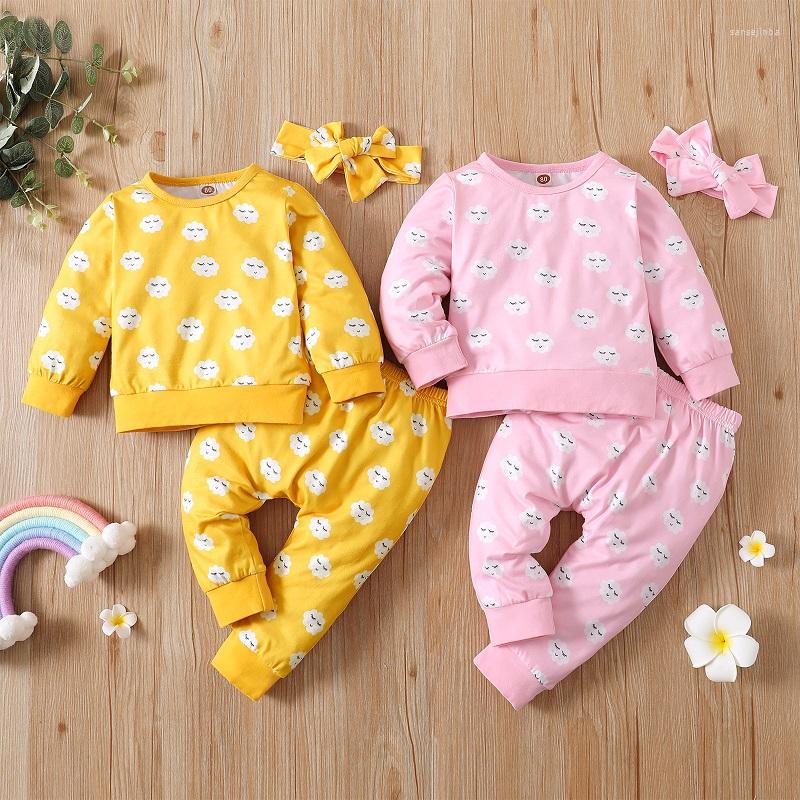 

Clothing Sets 0-24M Born Baby Boy Girl Long Sleeve Pullover T-shirt Tops Pant Trouser Headband 3PCS Autumn Clothes Set, Pink
