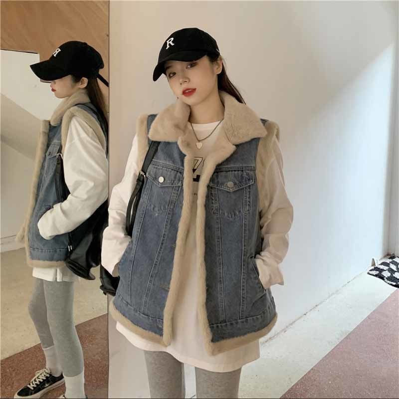 

Women' Vests Woman Autumn Velvet Denim Vests Winer Thick Vest Warm Denim Waistcoat Women Coat Jackets 221202, Blue