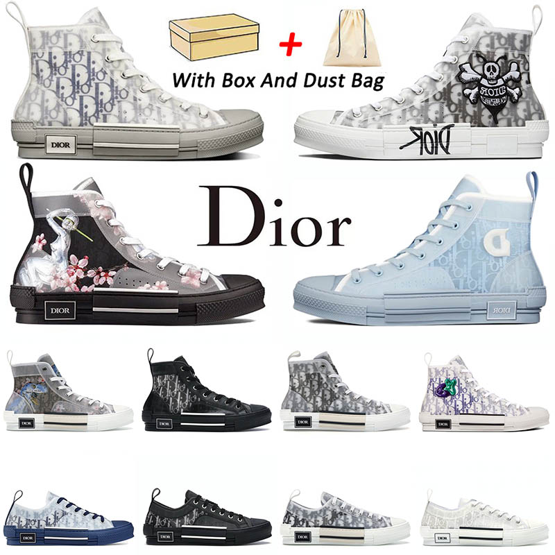 Dior B23 Chaussures de course hommes Femmes High Blanc Blanc oblique oblique basse bleu oblique Raymond Pettibon Canvas Fleurs Leopard Arsham Lig
