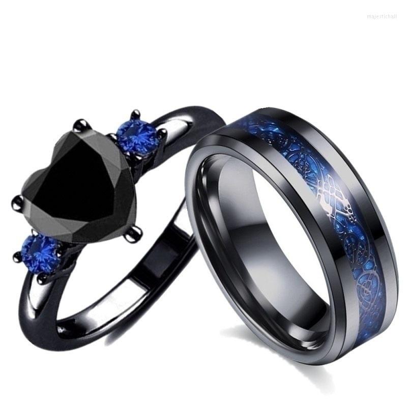 

Wedding Rings Black Heart Created Gemstone Ring Fashion Men And Women Couple
