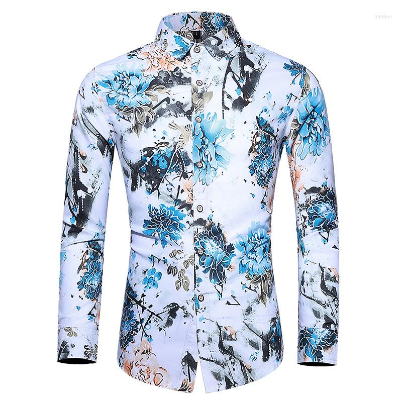 

Men's Casual Shirts 2022 Spring And Summer Printed Korean Version Men's Slim Long-sleeved Floral Shirt 5 Colors Optional, 1265