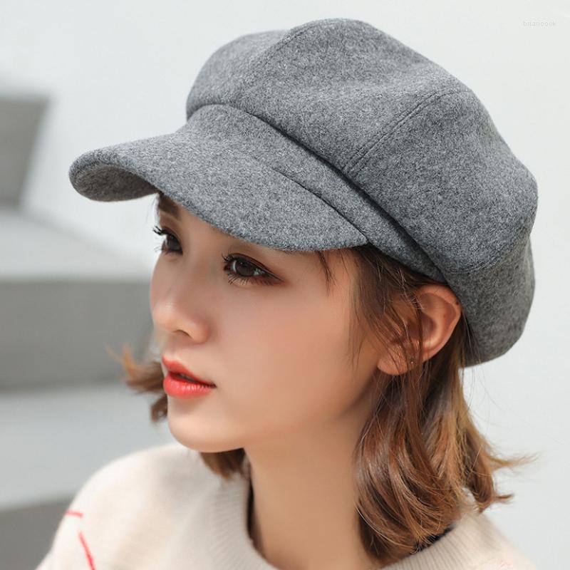 

Berets Auutmn Winter Women Cap Solid Sboy Warm Hat Casual Wool Ladies Beret, White