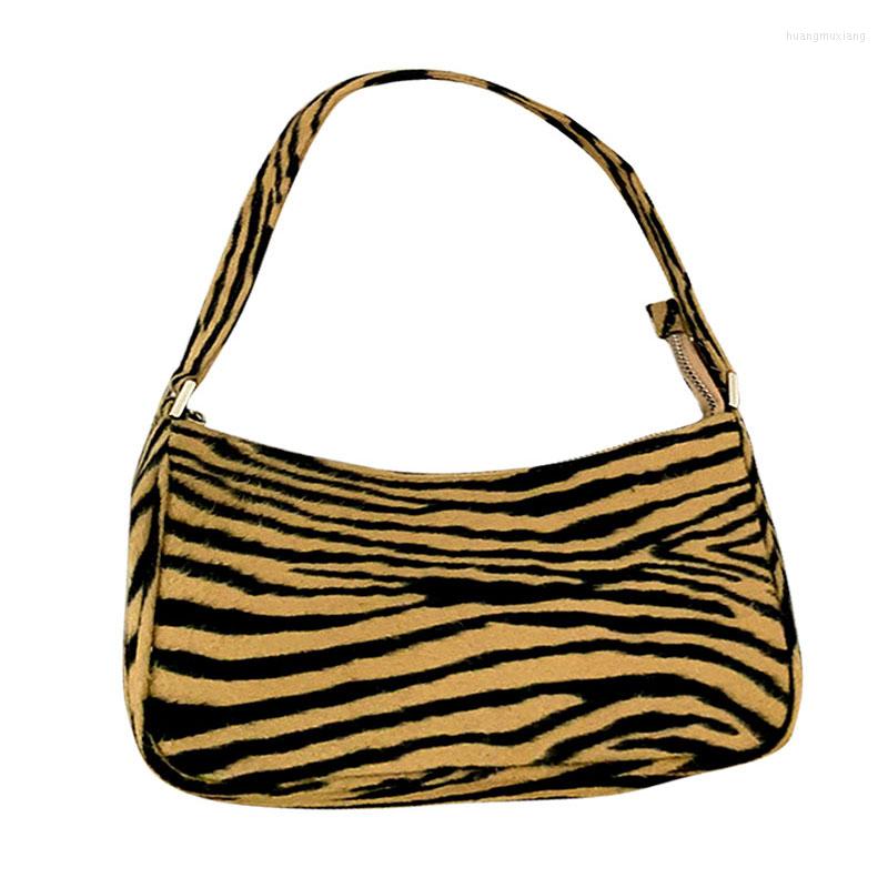 

Evening Bags Fashion Women Bag Stripped Zebra Totes Handbags Shoulder Female Girl Bolsas Lady Velvet, Brown