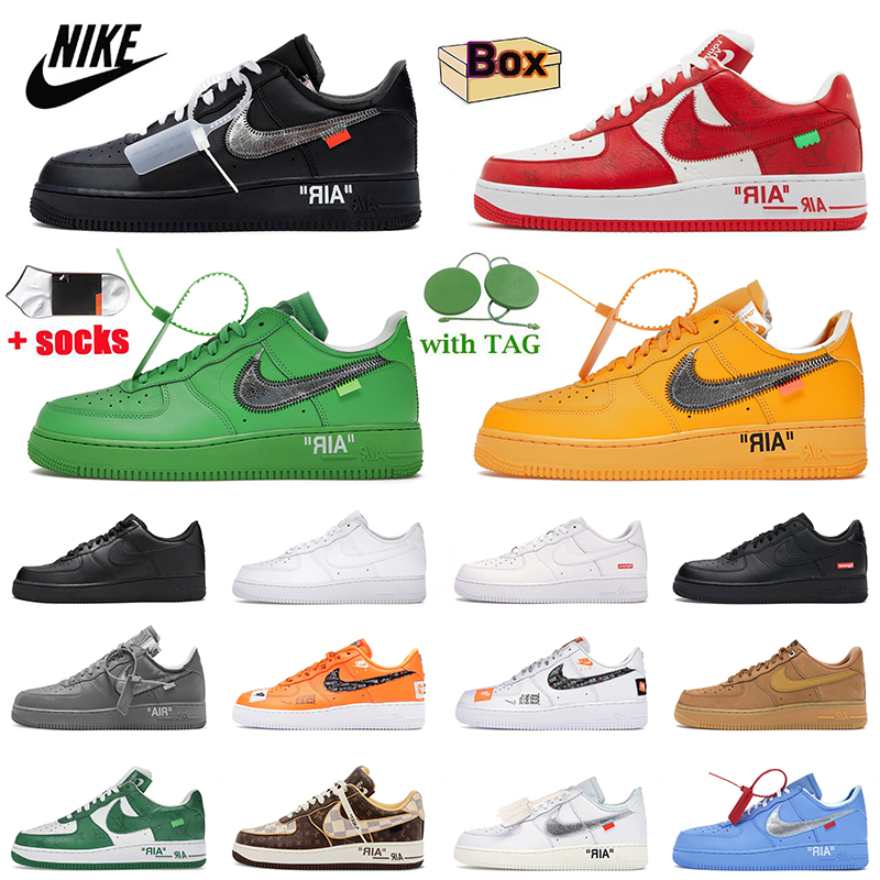 Fashion Women Mens Nike Air Force 1 Casual Shoes Off-White MCA University Gold Ghost Grey Supreme Black Skeleton Travis Scott Louis Vuitton Green