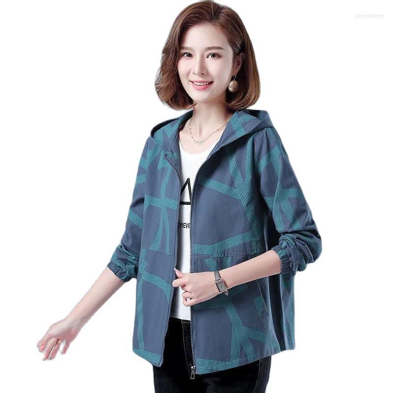 

Women's Jackets Casaco Feminino Female Printing Coat Middle-Aged Elderly Women's Spring Autumn Loose Jacket Hooded Mother Outerwear 5XL, Blue