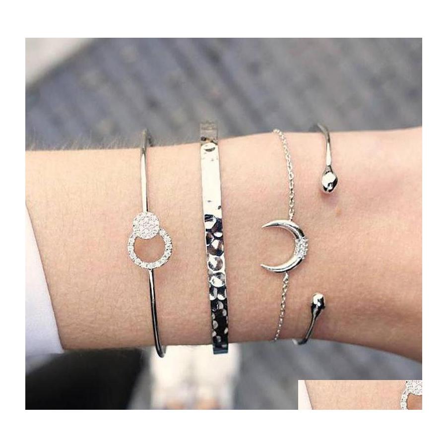 

Bangle Fashion Jewelry Mtilayer Bracelet Moon Bangle Bracelets Rhinstone Chain 4Pcs/Set Drop Delivery Dhrsp