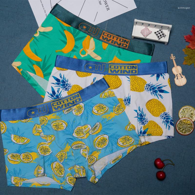 

Underpants Original Design Cotton Male Underwear Fruit Cartoon Pattern Mens Boxers Breathable U Pouch Sexy Seamless Calzoncillos, Leaf