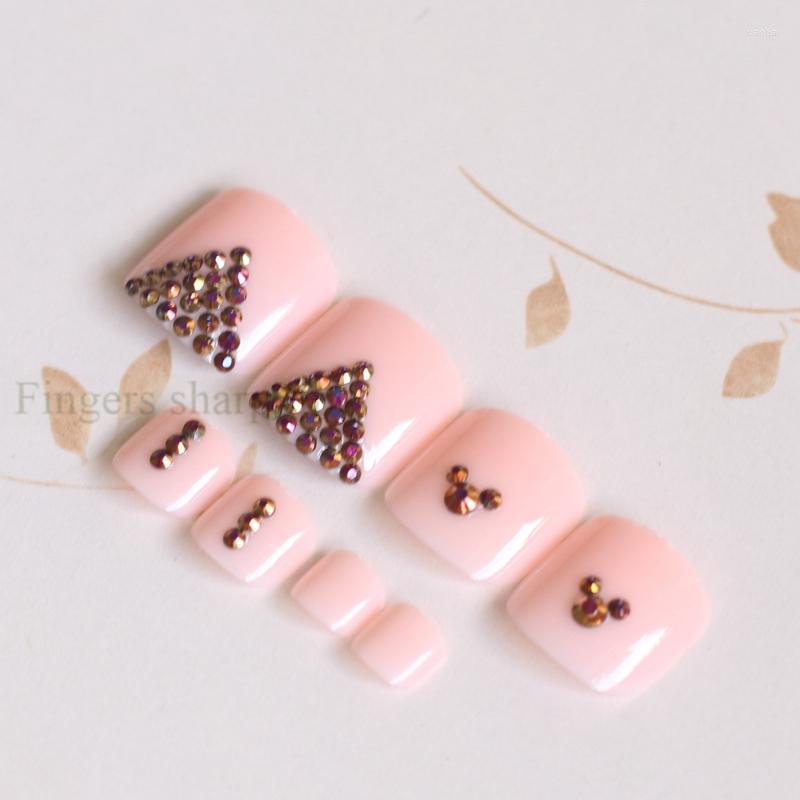 

False Nails 24pcs High-grade Fashion Full Drill Handmade Round Toe Fake Nail Sexy Light Pink #N50, 1set