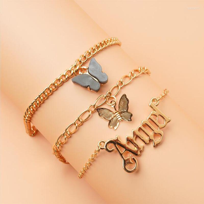 

Anklets Colorful Butterfly 3Pcs/set Gold Color Chain For Women Beach Foot Jewelry Leg Ankle Bracelets Accessories