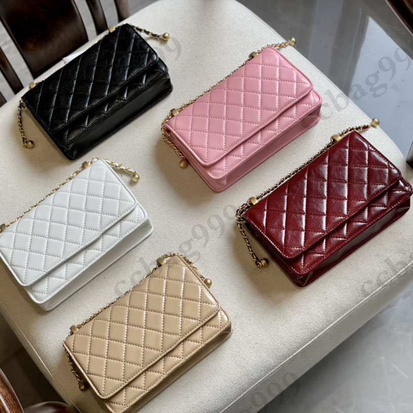 

Vintage Mini WOC Crossbody Wallets Designer Bags Genuine Leather Quilted Gold Metal Hardware Chain Crossbody Card Holder Women Outdoor Daily Purse Sacoche 19x12CM, Box