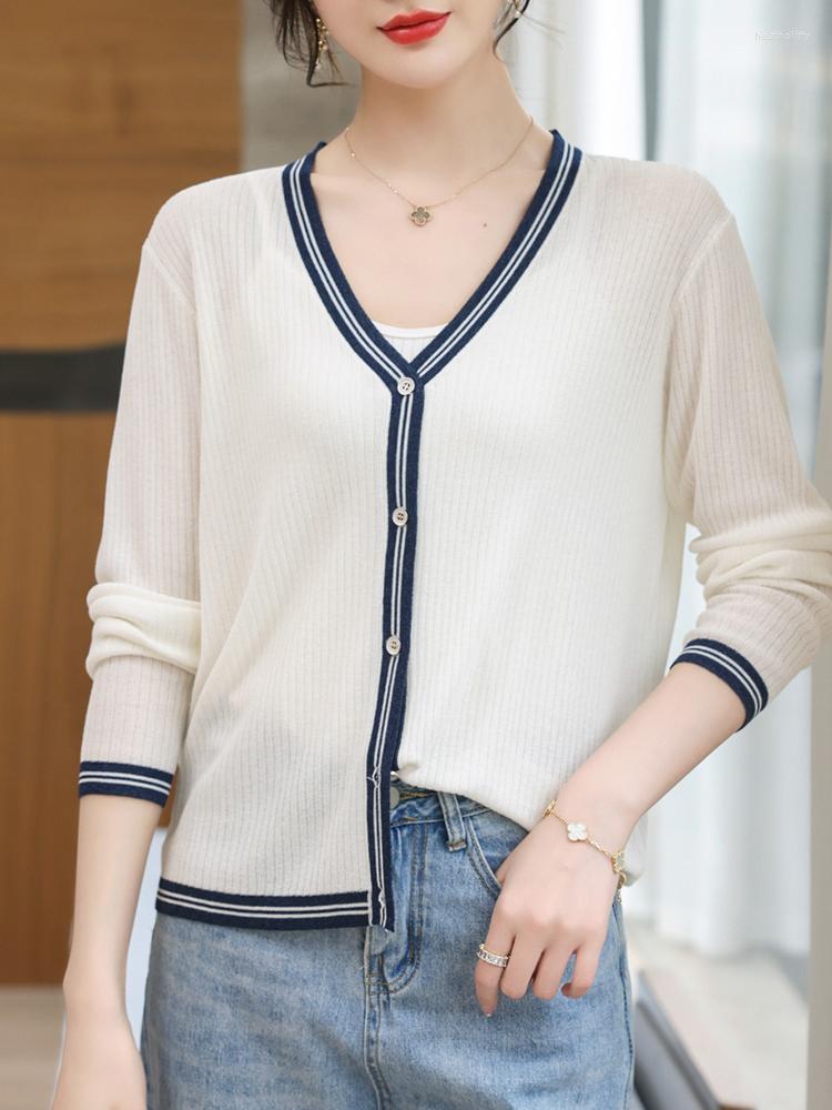 

Women's Knits Cardigans Sweater Women Spring Summer Long Sleeve Hollow Knitted Sweaters V Neck Slim Cardigan, Green
