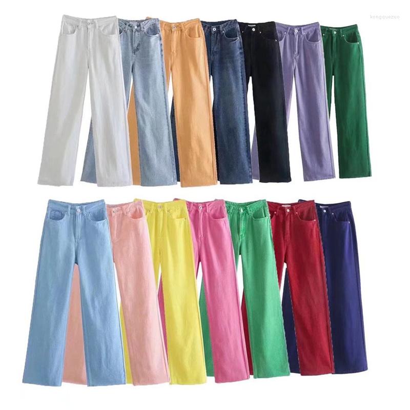 

Women's Jeans 2022 Spring Summer Autumn Women's Colored Washed Cotton Denim Casual Trousers Lengthen Straight Wide Leg Pants 15 Colors, White