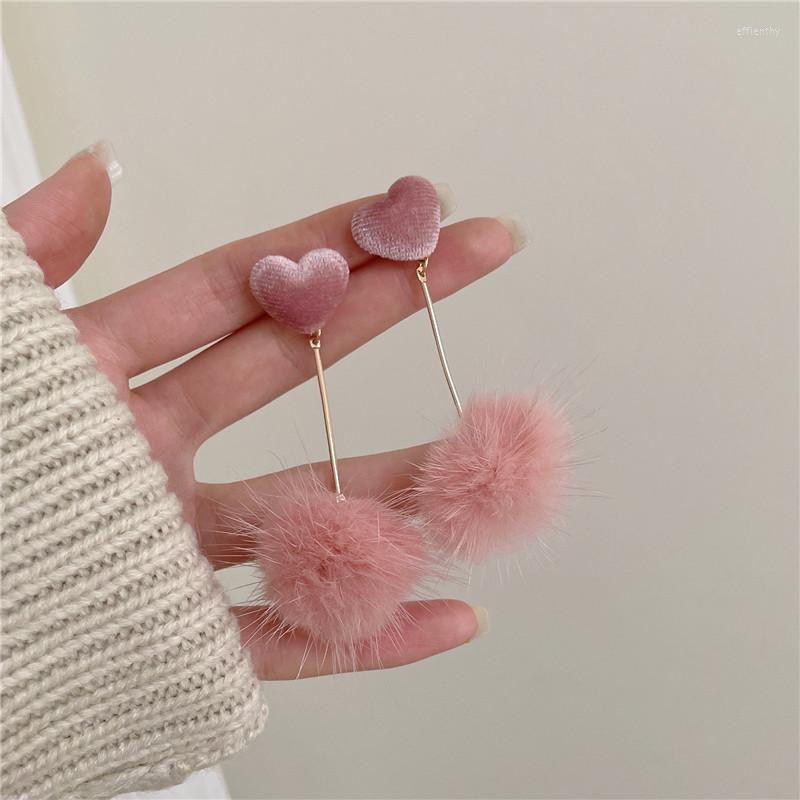 

Backs Earrings Long Pink Hair Ball Fringe EarClip For Women