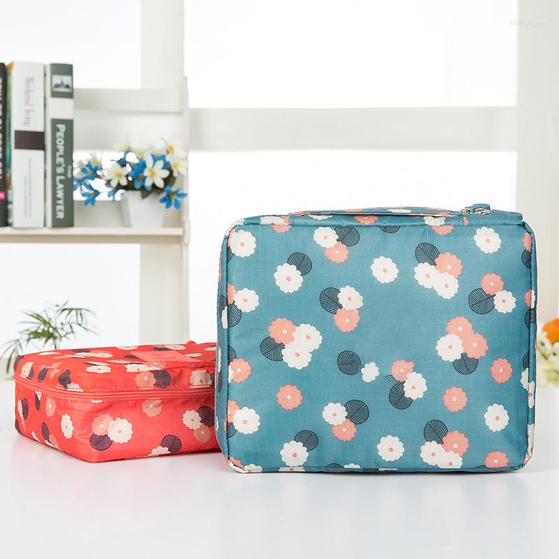 

Cosmetic Bags Q High Quality Zipper Fashion Women Portable Bag Oxford Cloth Travel Makeup Toiletries Organizer, Blue flower