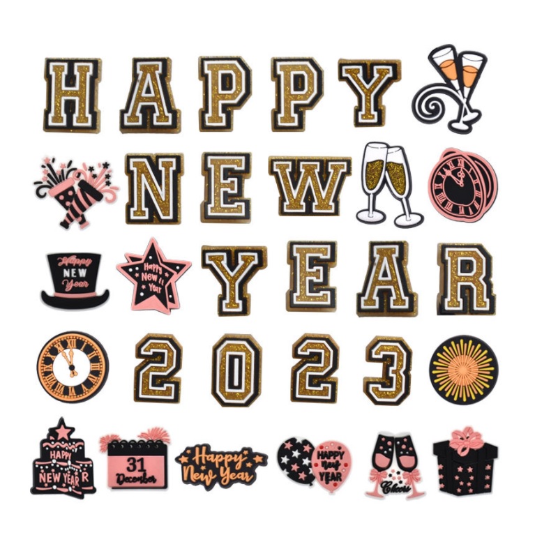 

Pvc Shoe Parts Accessories Decoration Buckle Charm Clog Pins Buttons New Year 2023 Croc Charms gift