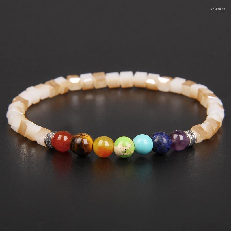 

Strand 4MM Cube Beads Bracelet Colorful Square Quartzs Austria Crystal Glass 7 Chakra For Women Men Healing Reiki Yoga Jewelry