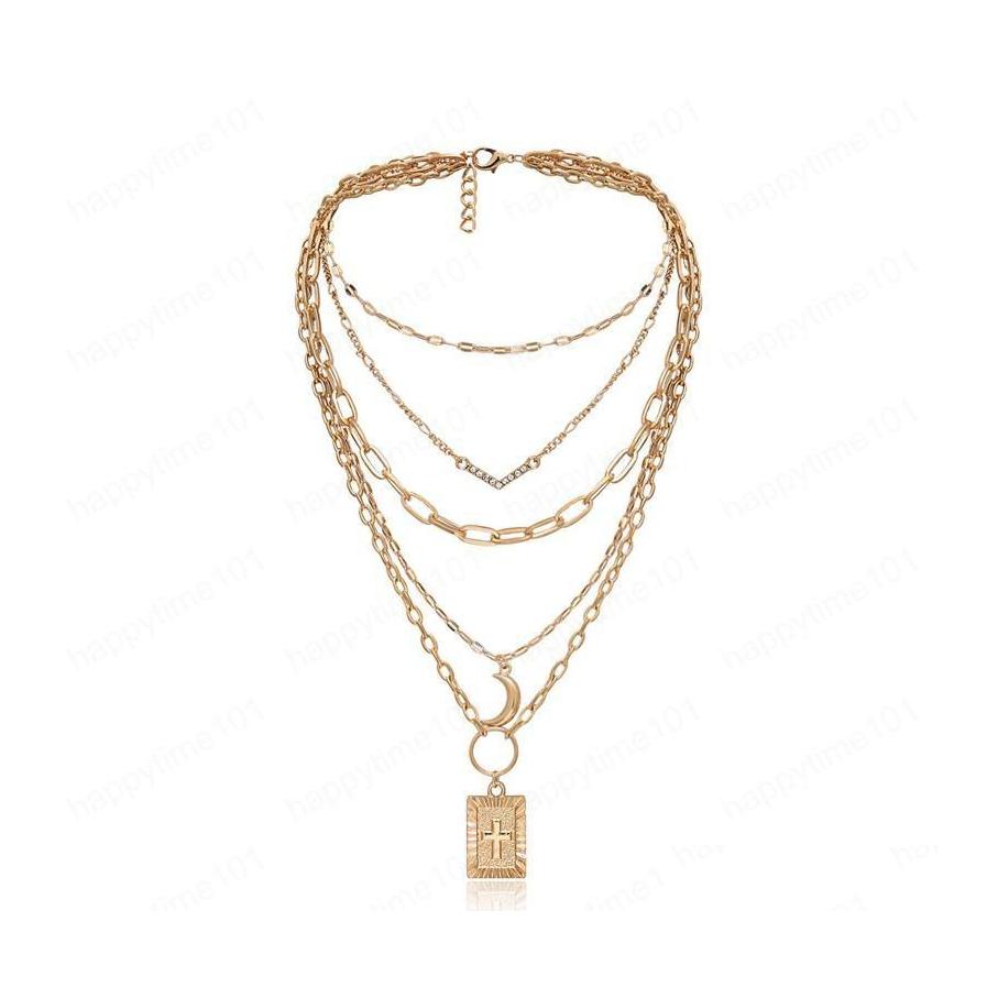 

Pendant Necklaces V Shaped Mti Layer Tassel Necklace Retro Moon Square Cross Chains For Women Evening Dress Alloy Pendant Necklaces Dhe6F