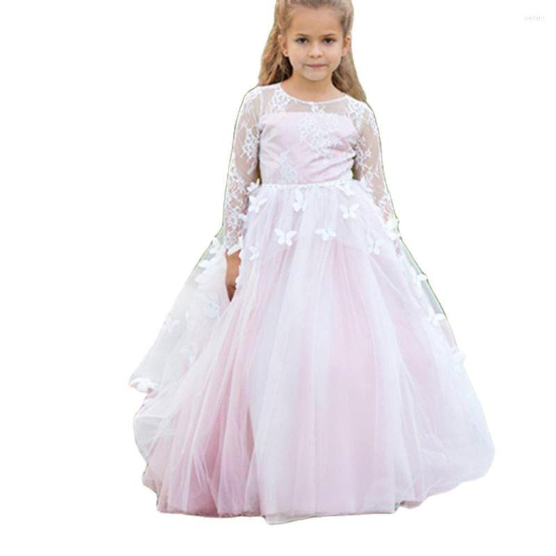 

Girl Dresses 4-14 Years Lovely Butterflies Flower Dress Girls Pageant Gown Lace Applique Customized For Princess Long Sleeve Formal Dres, Blue