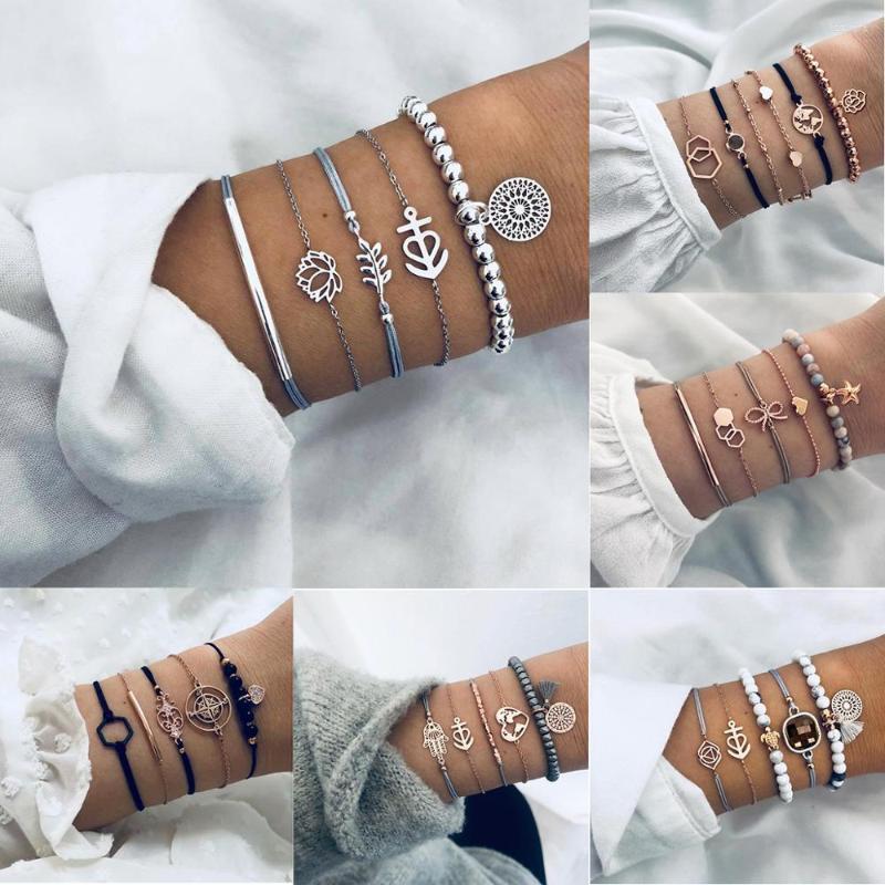 

Link Bracelets Fashion Exquisite Combination Bangle Bracelet For Women With Nature Stone/rhinestone Beads Design In Mixed Chains Armband