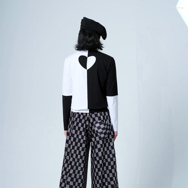 

Men' T Shirts Black Turtleneck White Stitching Color Niche High Elastic Slim Fit Bottoming T-shirt Design Men' Wear Qualtiy, And white mosaic