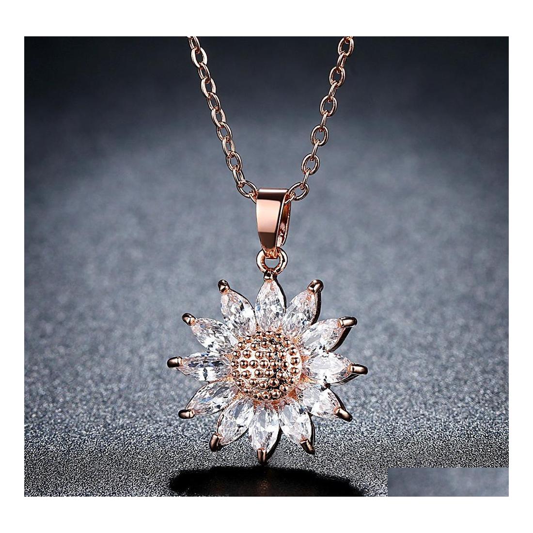

Pendant Necklaces Fashion Jewelry Sunflower Pendant Necklace Zircon Diamond Chain Drop Delivery Necklaces Pendants Dhc8N