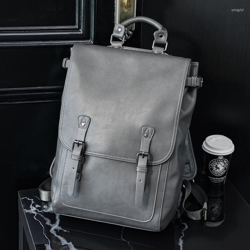 

Backpack Xiao.p Fashion Men's High Quality Pu Leather Black Gray Korean Bag Trend Student Large