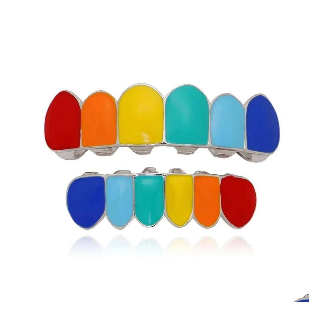 

Grillz Dental Grills Hip Hop Colorf Grillz Real Gold Plated Dental Grills Rapper Body Jewelry Two Colors Golden Sier Drop Delivery Dhklo