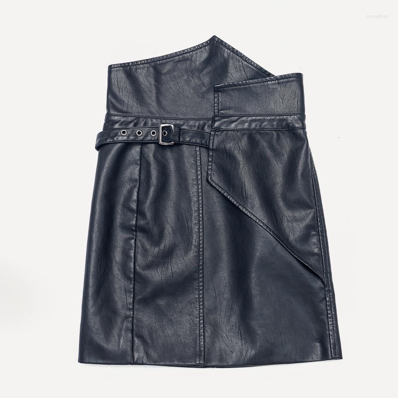 

Skirts Flectit Autumn Winter Women Leather Skirt With Belt High Waisted Faux Mini Ladies Party Club Sexy, Black