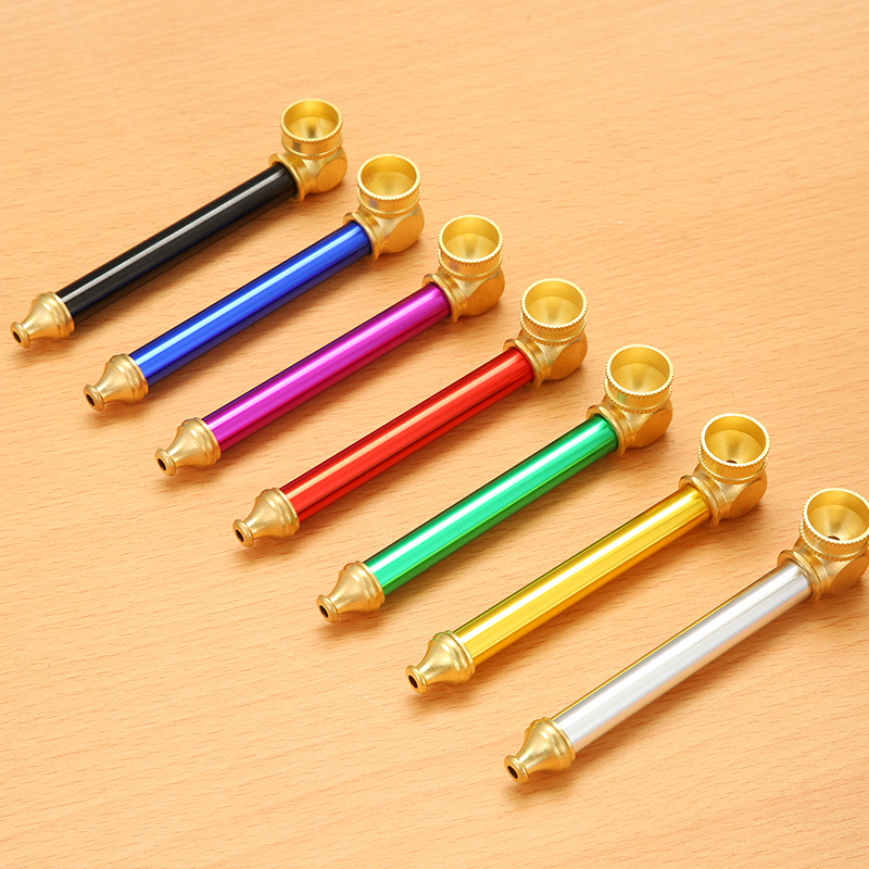 

Smoking Aluminum Metal Pipes Portable hand spoon pipe for cigarette tobacco Dry herb Straight type Retro Color