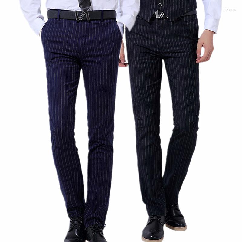 

Men's Suits Spring And Autumn Mens Suit Pants Blue Black Striped Trousers Fashion Slim Male Pantalon Size 28-36