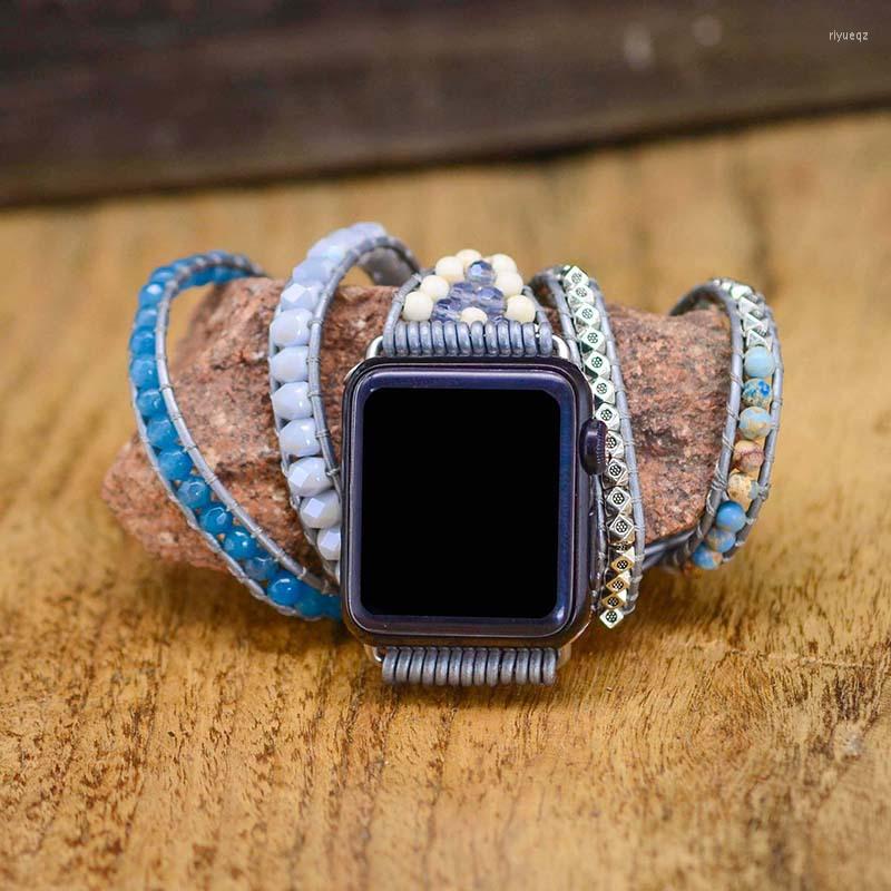 

Strand Natural Stone Woven Watch Band Bracelet Bohemian Winding Apple
