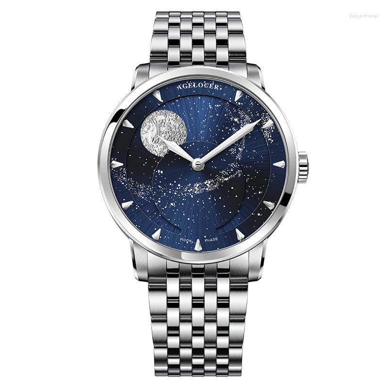 

Wristwatches AGELOCER Moonphase Automatic Watch Power Reserve 80H Mechanical Watches Top Moon Phase Wristwatch Relogio, 6401d9