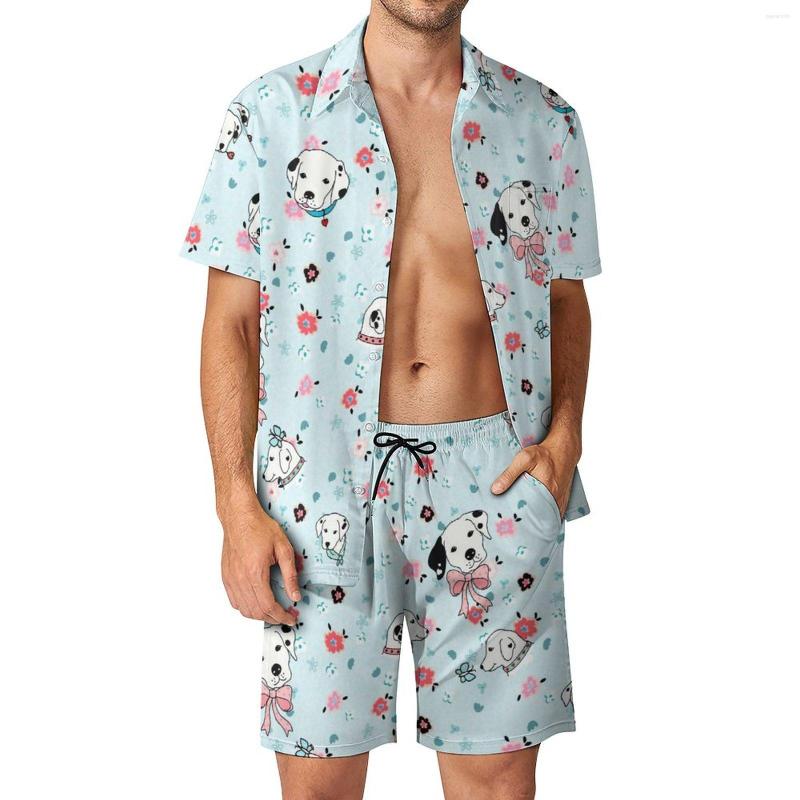 

Men's Tracksuits Cute Dalmatian Puppy Men Sets Floral Print Hawaii Casual Shirt Set Short Sleeves Graphic Shorts Summer Beach Suit Plus Size, Style-2