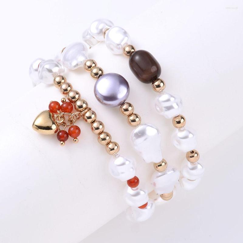 

Strand Fashion Irregular Simulated Pearl Bracelets Unique Gold Color Tiny Heart Charm Women Bracelet Birthday Gift