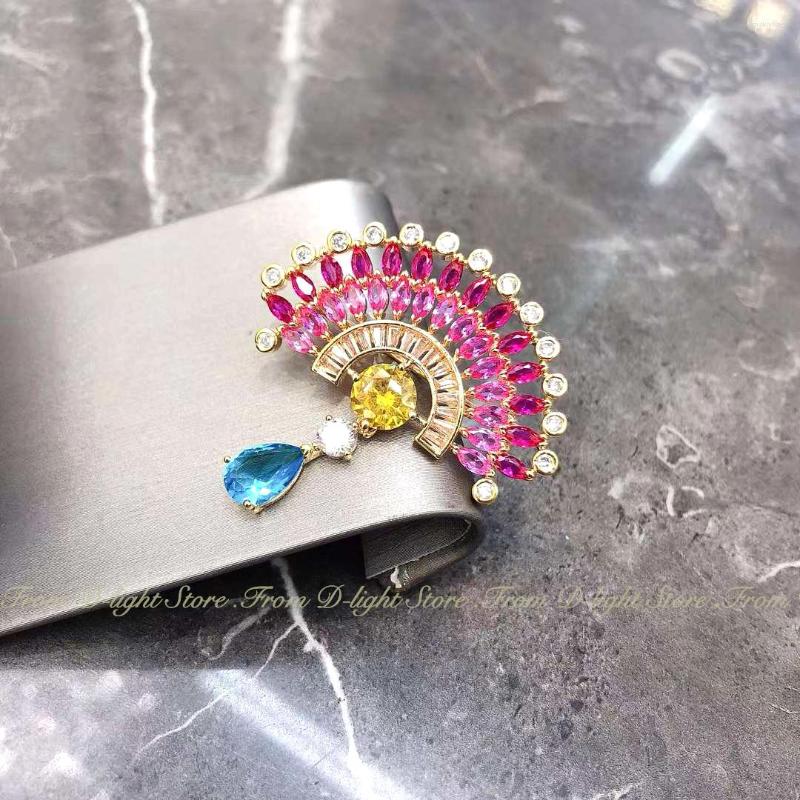 

Brooches Vintage Luxury Chinese Fan Brooch Lady Full Zircon Water Drop Cheongsam Suit Banquet Party Accessories Exquisite Gift Pin