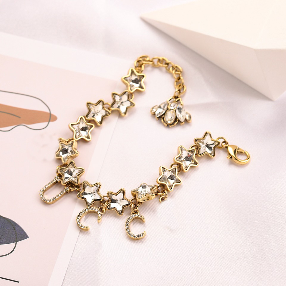 

Chain Bracelets Bangle Embossed Stamp Luxury Designer classical Letter 18K Gold Plated Copper Women Wedding Lovers Gift Bangles Accessories Wholesale