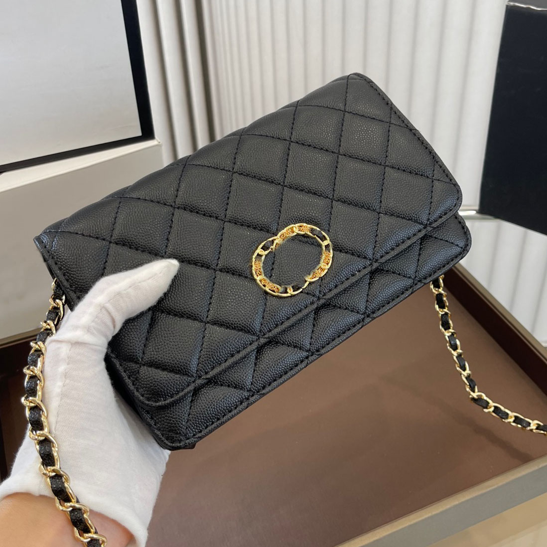 

Womens Classic Quilted Bags Caviar Card Holder Wallets With Metal Hardware Chain Cross Shoulder Phone Multi Pochette Handsags Designer Luxuries Coins Purse 19x12C, Box