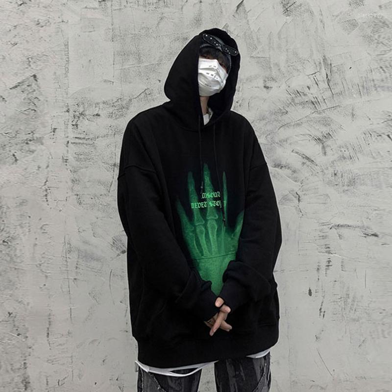 

Men' Hoodies 2022 Japanese Harajuku Hoody Palm Green Print Hip Hop Hoodie, Black
