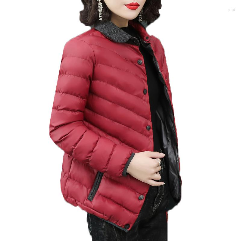 

Women's Trench Coats Fashion Middle-aged Elderly Women's Down Cotton Coat Autumn Winter Short Jacket Single-Breasted Light Thin Warm, Black