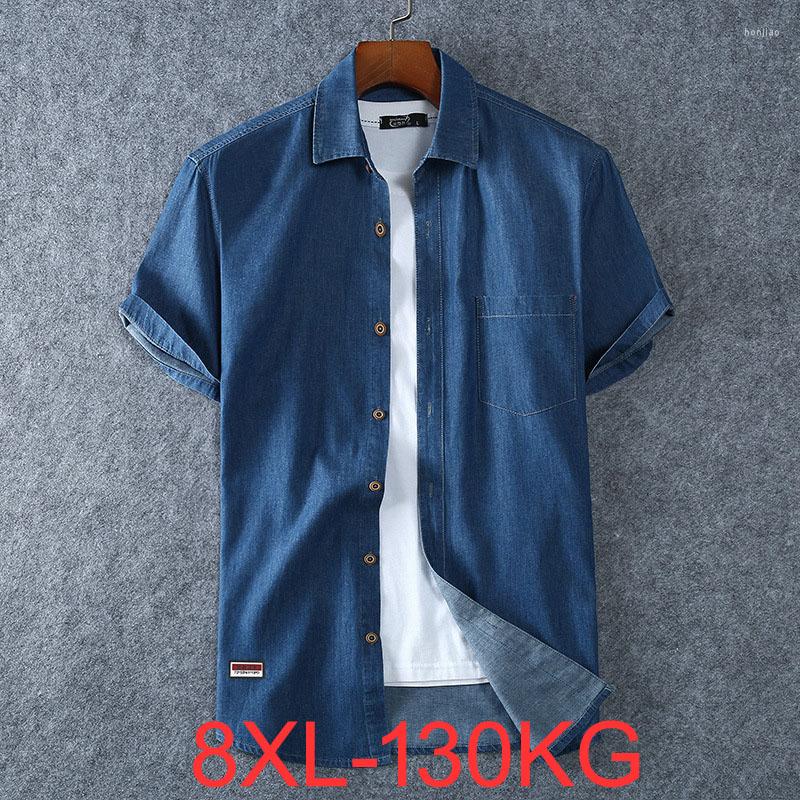 

Men's Casual Shirts Large Size 3XL 5XL 6XL 7XL 8XL Denim COTTON Shirt For Men's Short Sleeves Summer Style Fashion Clothing, Blue