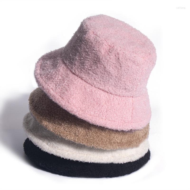 

Berets Lamb Faux Fur Bucket Hat Thickened Warm Teddy Velvet Winter Hats For Women Lady Outdoor Plush Fisherman, Black