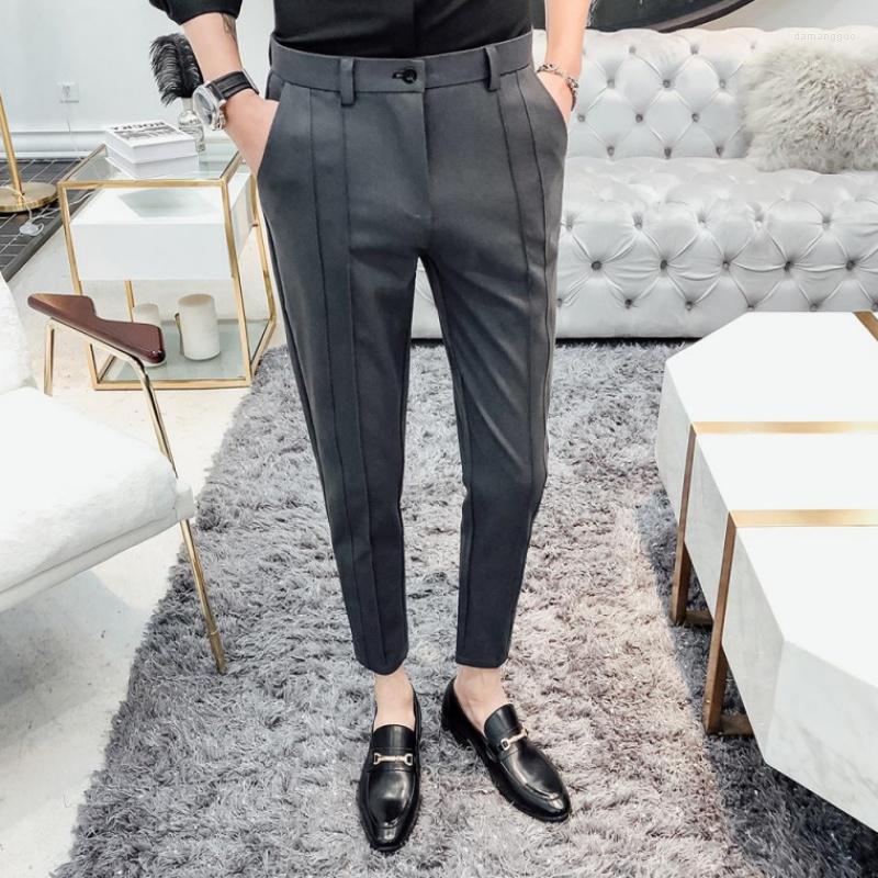 

Men's Suits Men 2022 Fashion Slim Fit Suit Pants British Style Ankle-length Dress Man Black Grey Office Business Casual Trousers