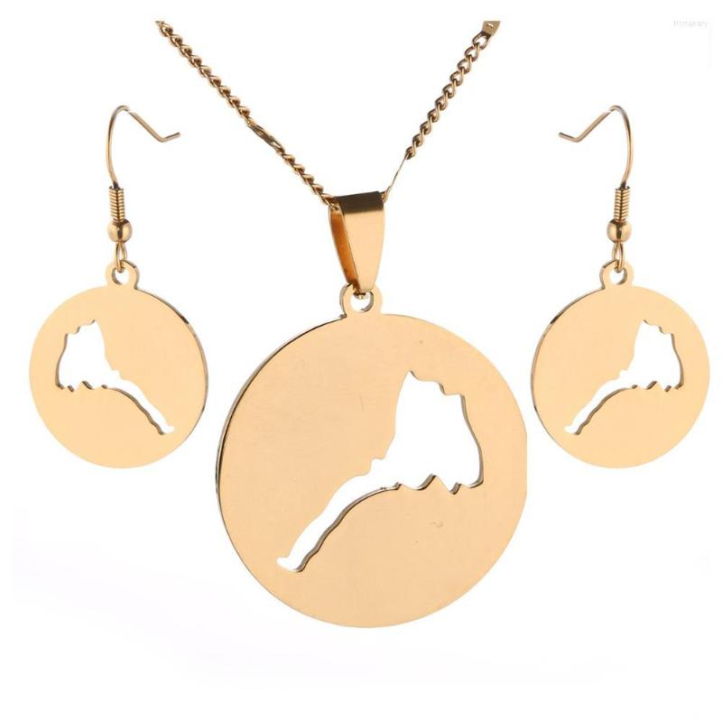 

Necklace Earrings Set Stainless Steel Gold Color Eritrea Map Pendants Necklaces Earring Trendy Round Jewelry, Picture shown