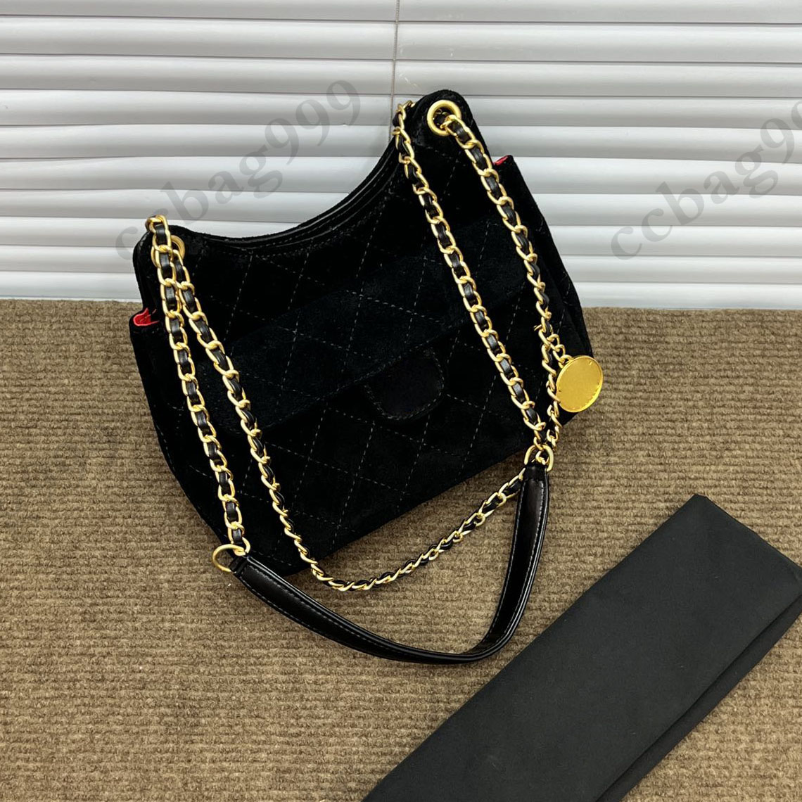 

22k Vintage Suede Black Hippy Hobo Bags Frosted Leather Coins Quilted Metal Chain Shoulder Crossbody Multi Pochette Handbags French Designer Luxuries Purse 22CM, Box